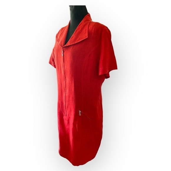 NY Sake LINEN Shirt Dress Silver Hardware Zip front, zipper pockets Red Size 1… - Picture 13 of 16